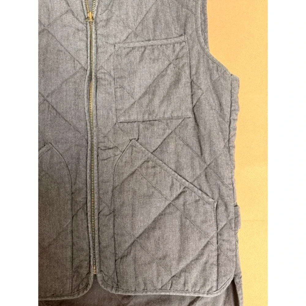 J.Crew Men's Quilted Utility Vest Small Blue Chambray Full Zip Field Jacket